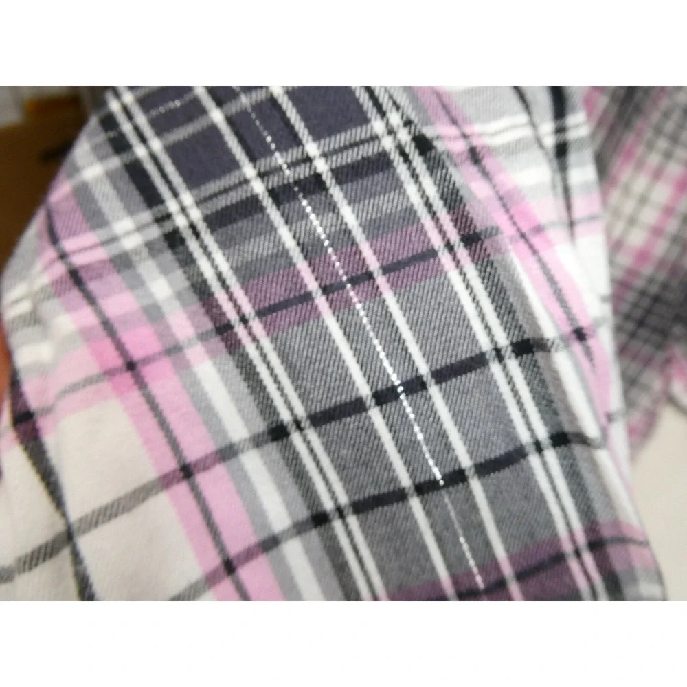 Victoria's Secret Womens Pajama Set XL Pink Plaid Button Up Sleepwear Drawstring